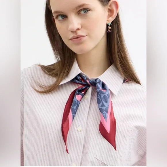 COACH 100% Silk Diamond Shaped Red and Blue Cherry Patterned Scarf - Picture 1 of 4